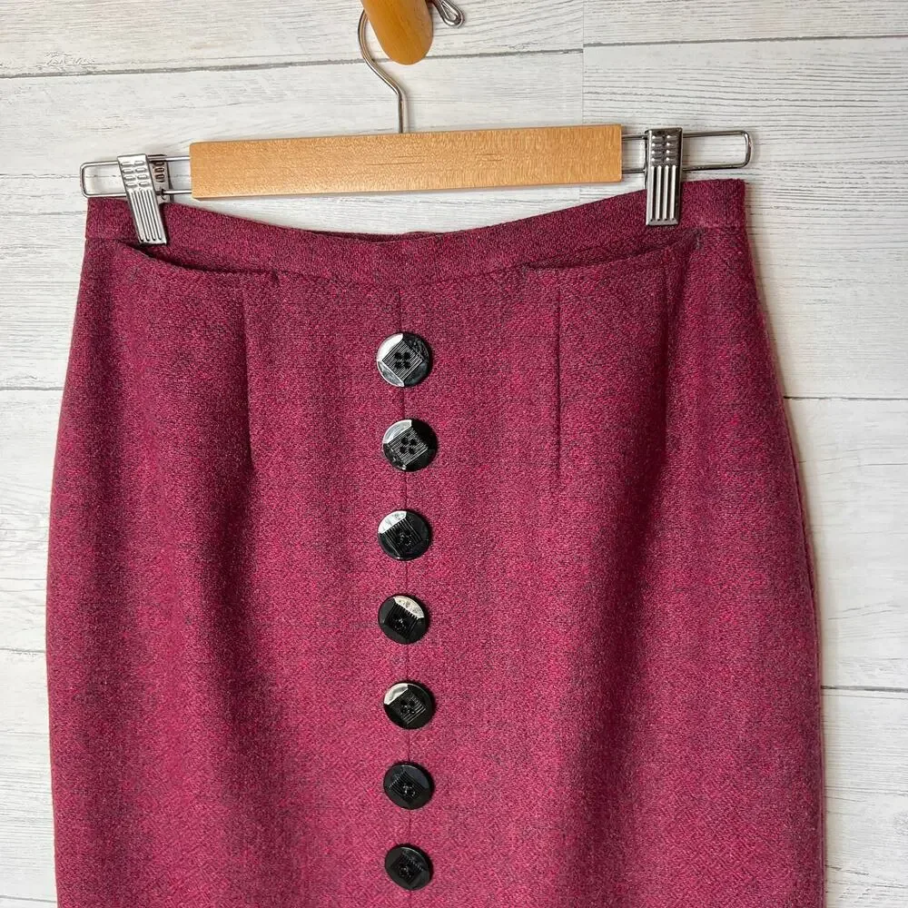 Harve Benard Skirt Womens Size 6 Vintage Red Burgundy Geometric 100% Wool
